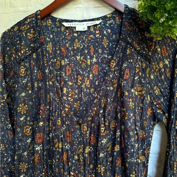 Veronica Beard Shireen Pleated Floral Midi-Dress Ink color Size 2 NWOT Romantic - Picture 11 of 15
